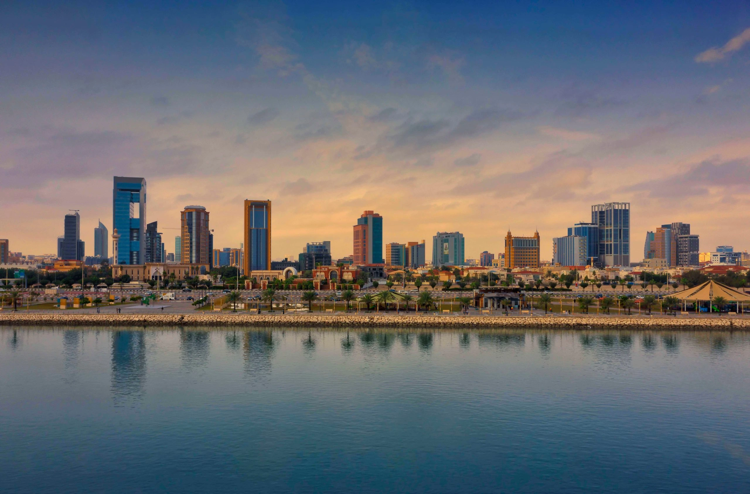 Dammam waterfront skyline at sunset