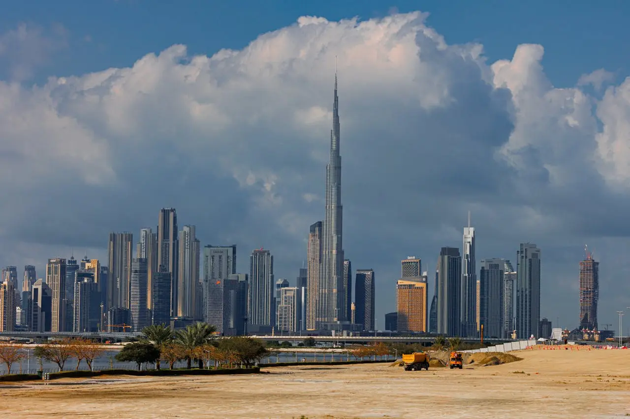 Dubai skyline with Burj Khalifa in the distance