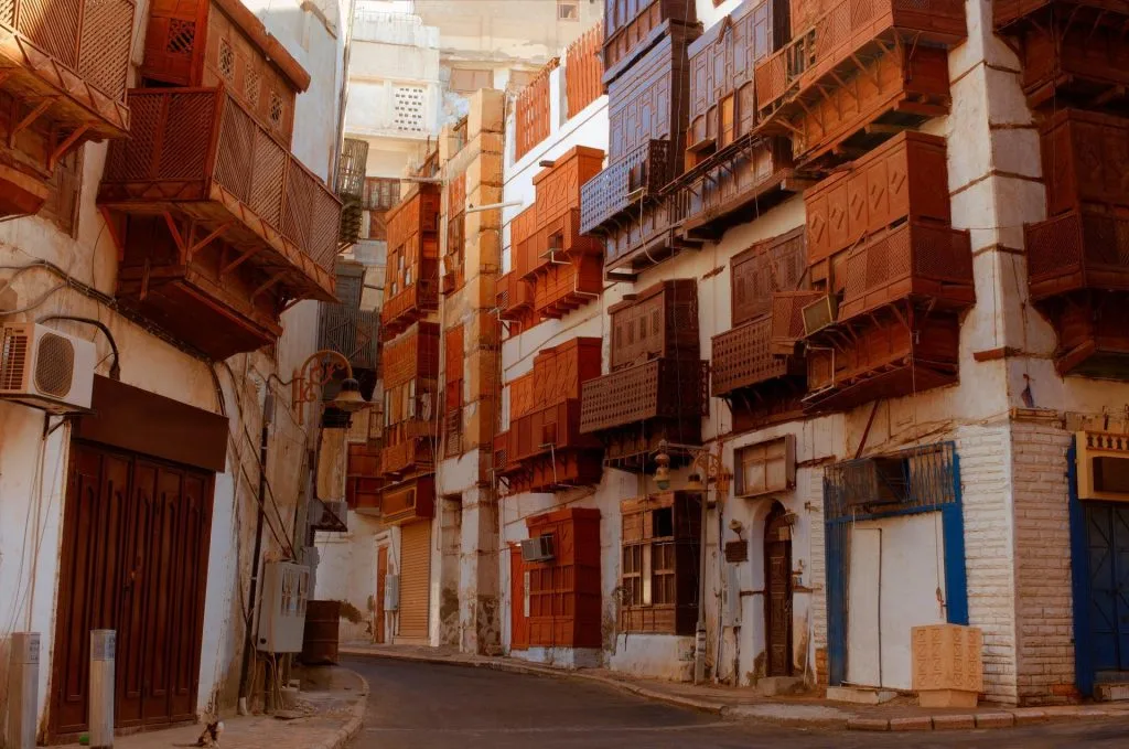 Historic buildings and wooden balconies in Al-Balad Jeddah