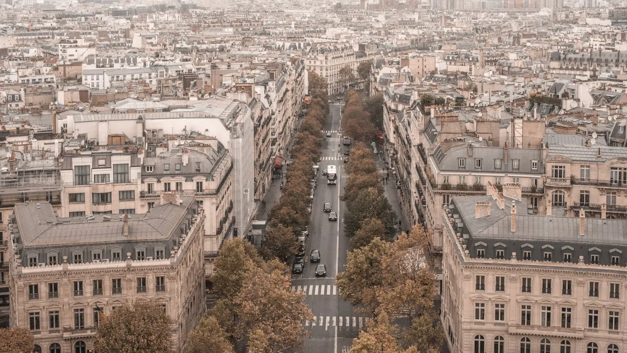 Paris avenue and Haussmann buildings from above
