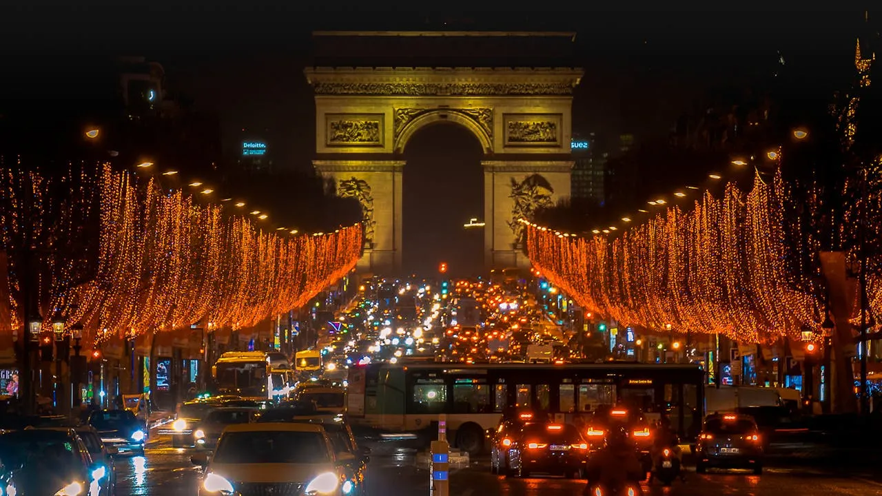 Arc de Triomphe and Champs-Élysées at night