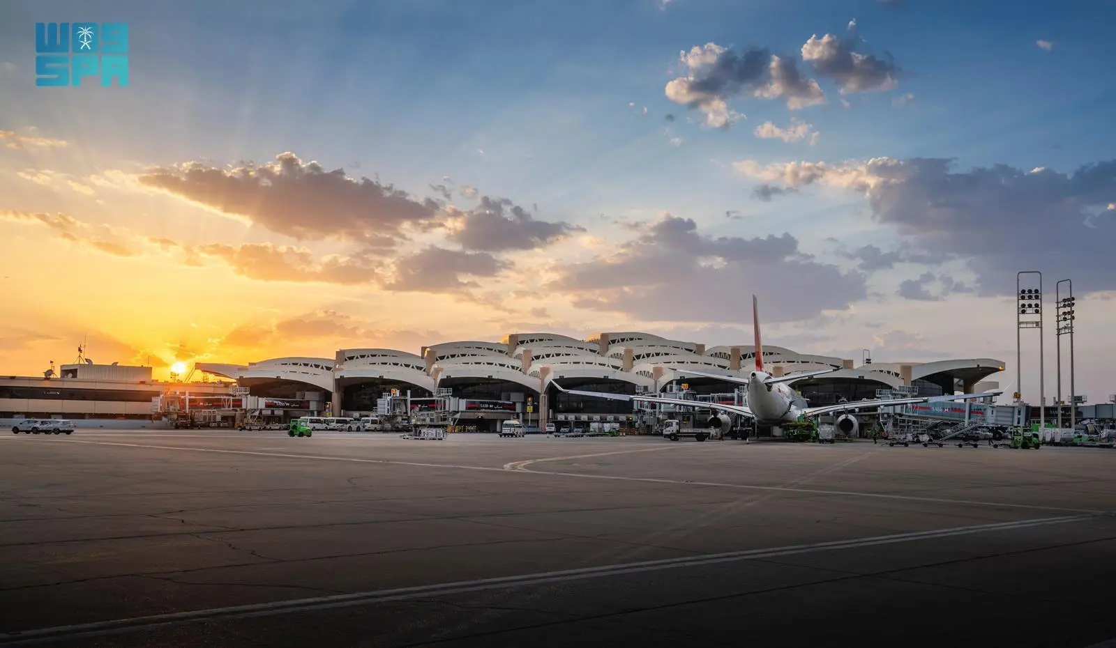 King Khalid International Airport exterior at sunset